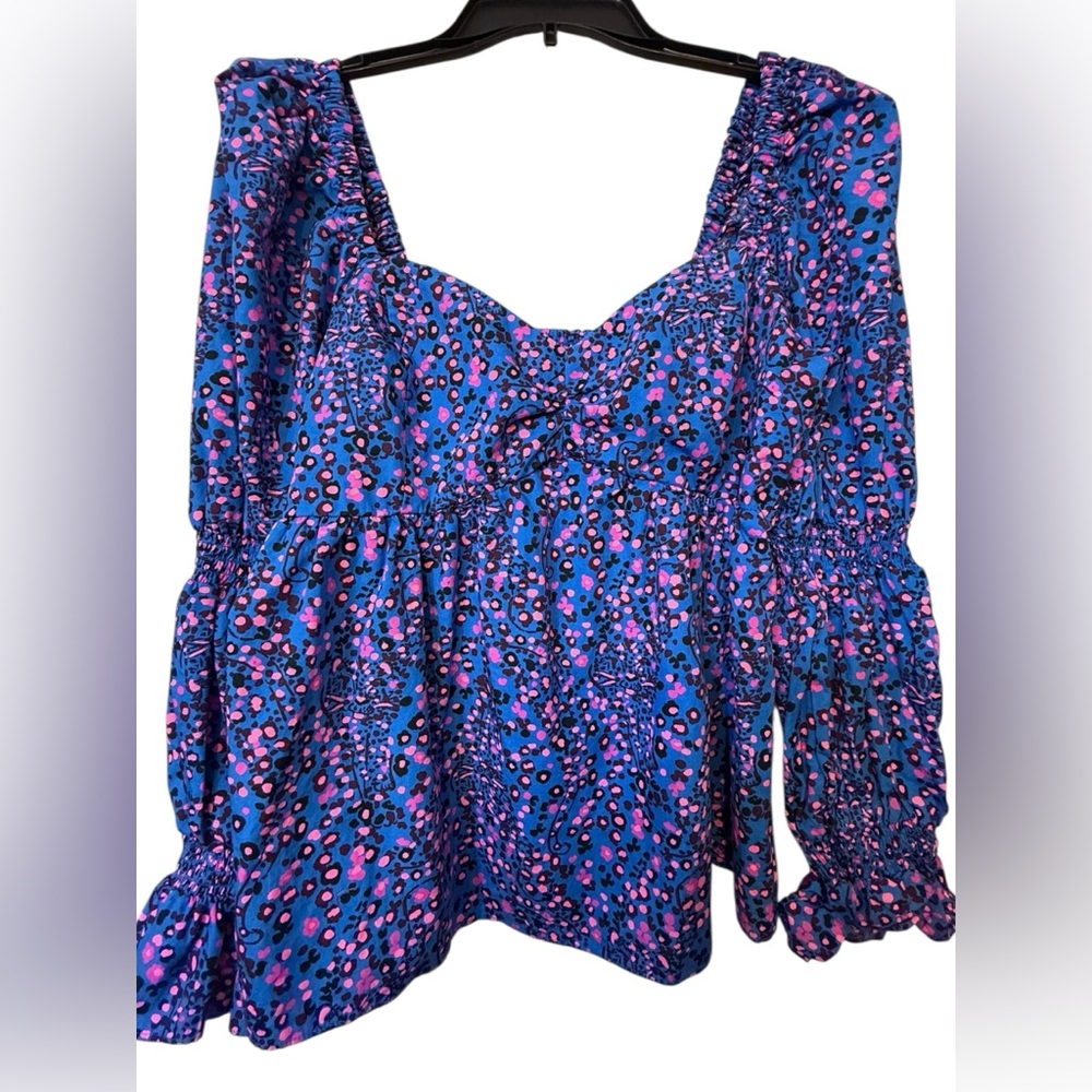 Lilly Pulitzer Blue Flare Growl And Prowl Preslee‎ Babydoll Top
